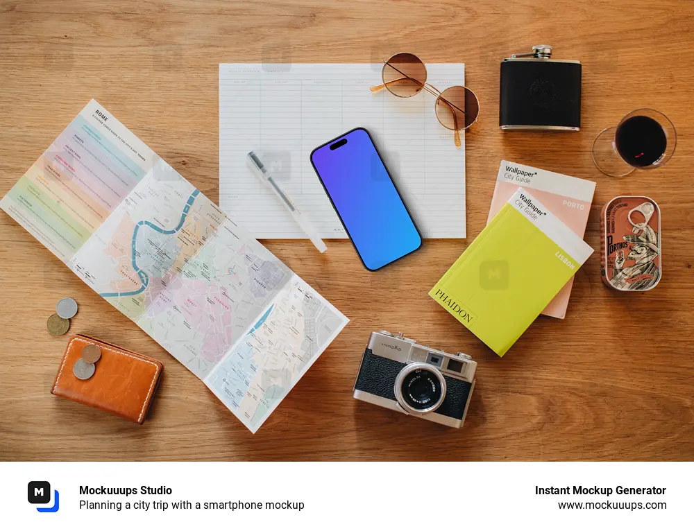 Planning a city trip with a smartphone mockup