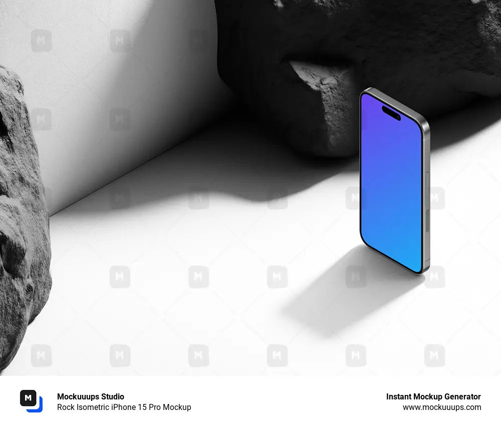 Rock Isometric iPhone 15 Pro Mockup