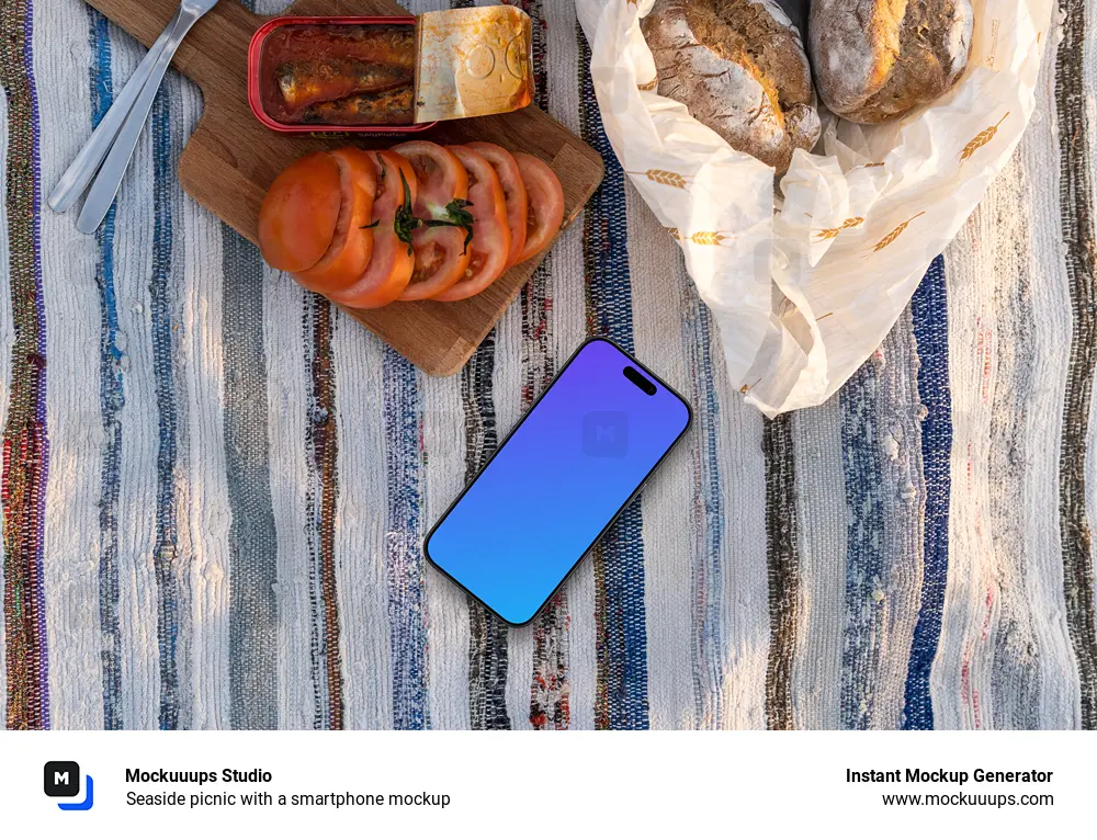 Seaside picnic with a smartphone mockup