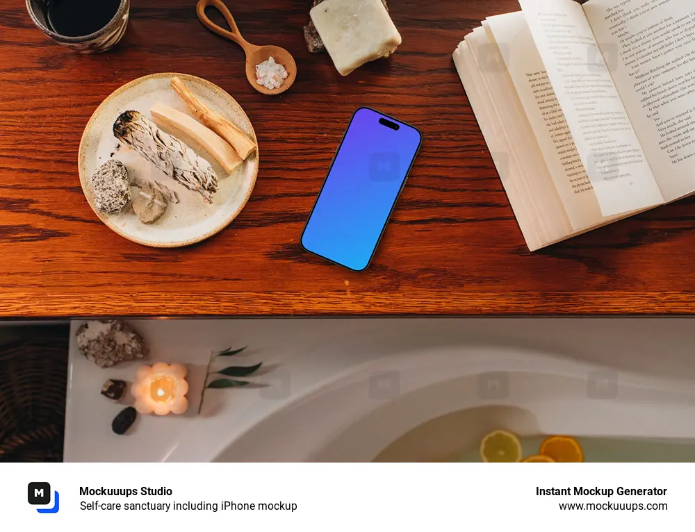 Self-care sanctuary including iPhone mockup