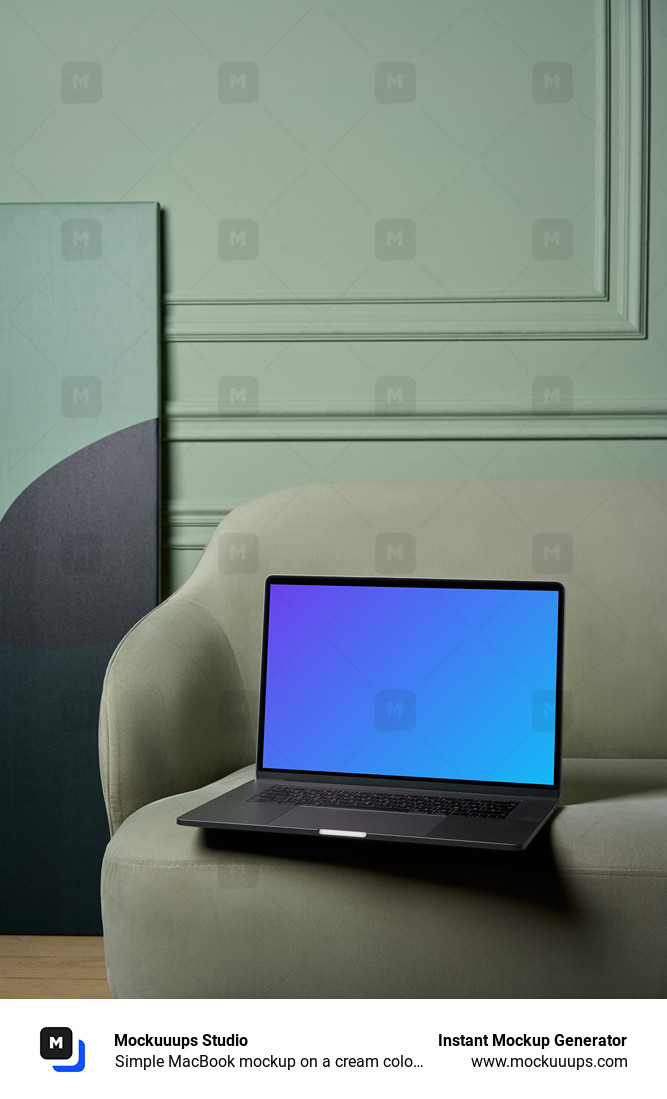 Simple MacBook mockup on a cream colored couch