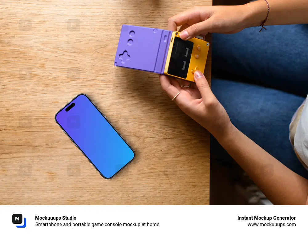 Smartphone and portable game console mockup at home