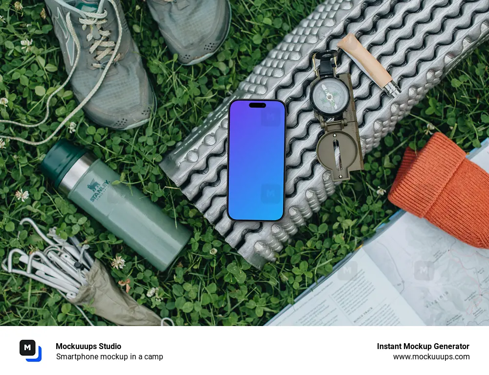 Smartphone mockup in a camp