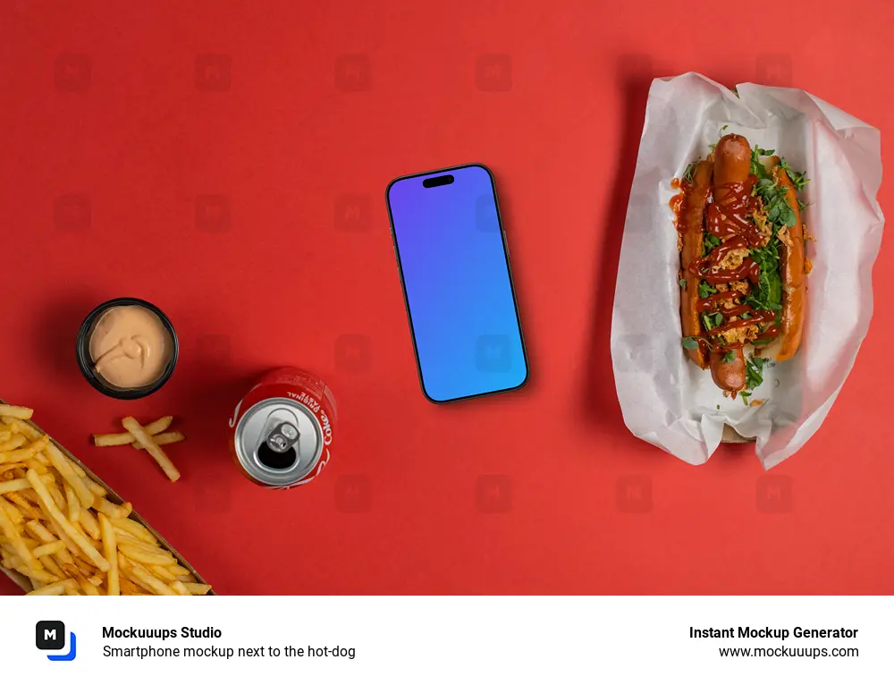 Smartphone mockup next to the hot-dog