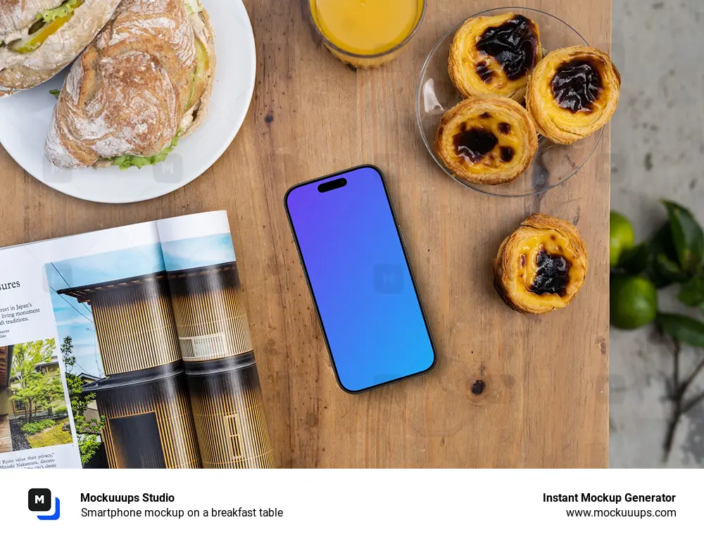 Smartphone mockup on a breakfast table