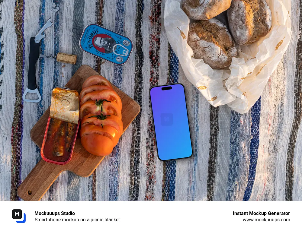 Smartphone mockup on a picnic blanket