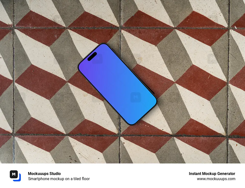 Smartphone mockup on a tiled floor