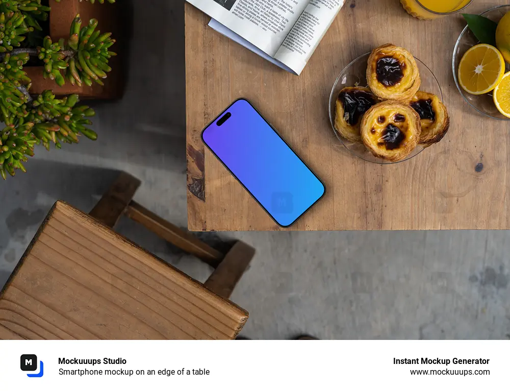 Smartphone mockup on an edge of a table