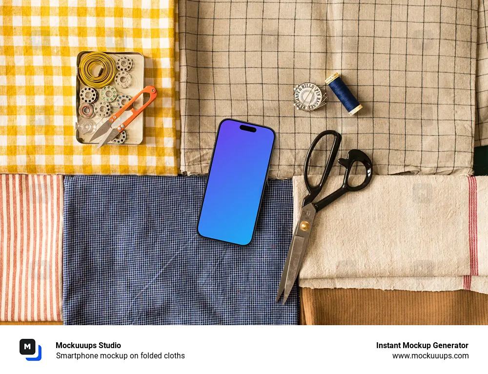 Smartphone mockup on folded cloths