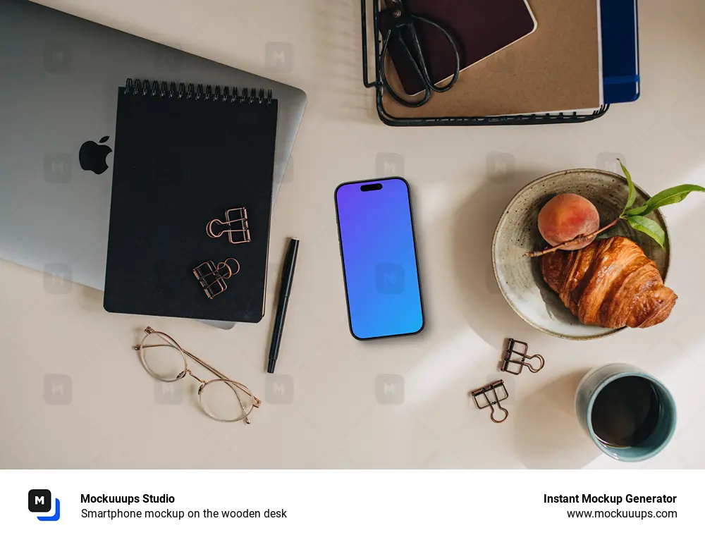 Smartphone mockup on the wooden desk