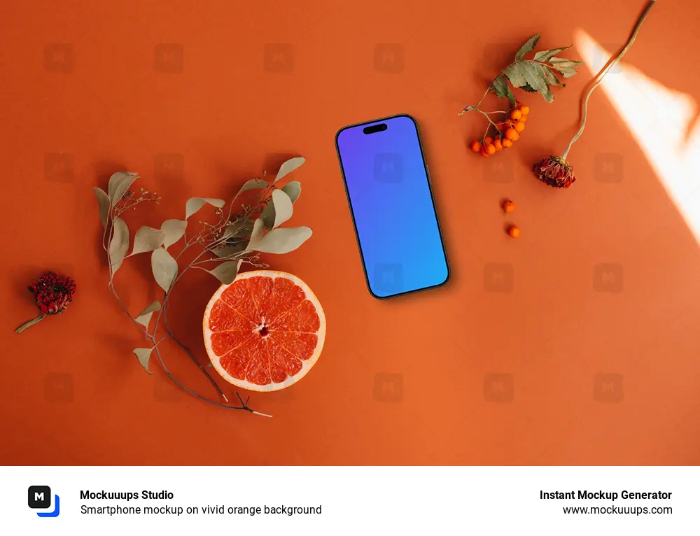 Smartphone mockup on vivid orange background