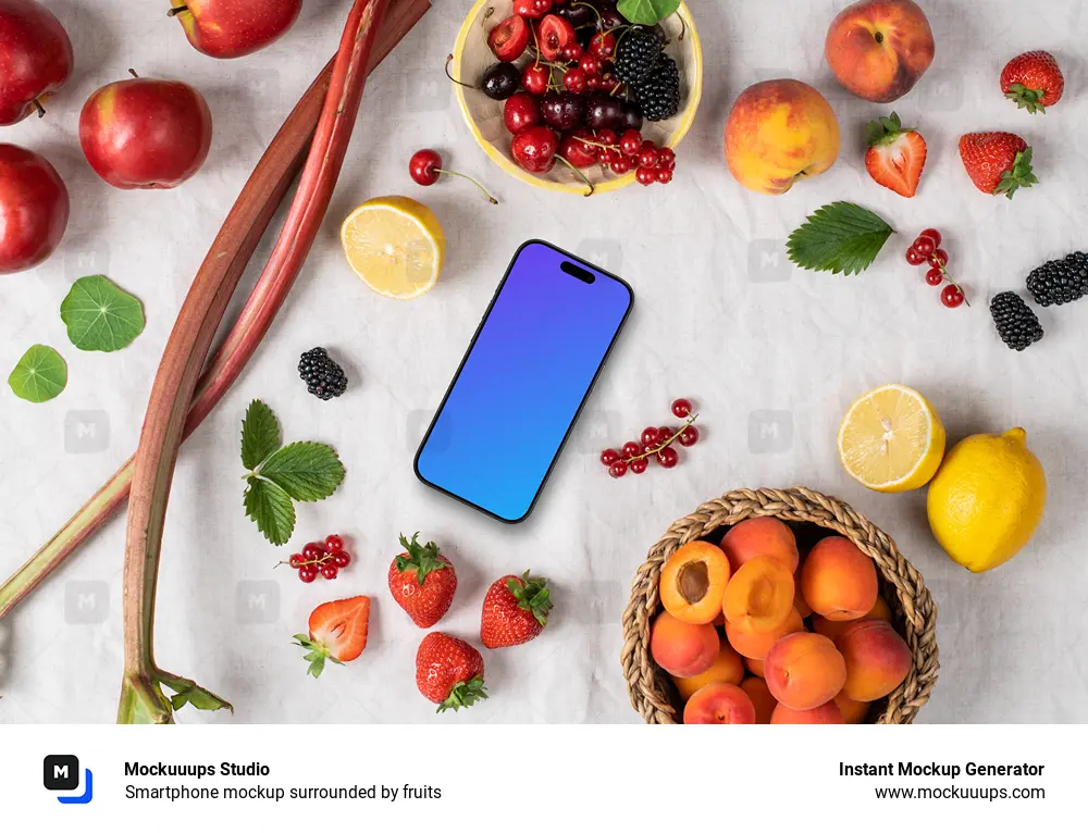 Smartphone mockup surrounded by fruits