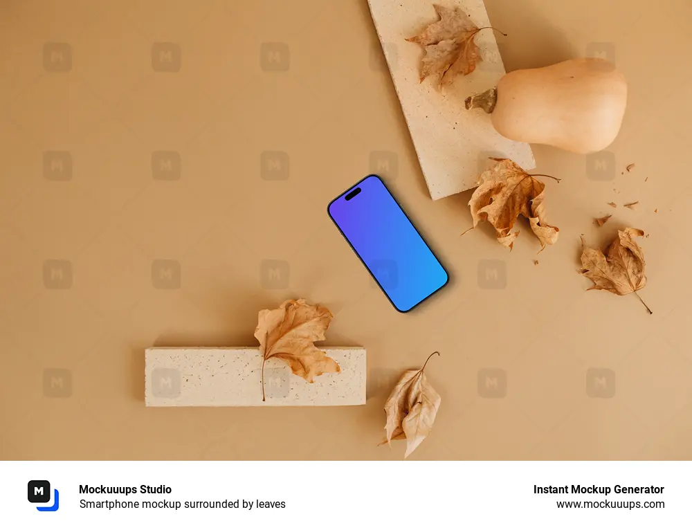 Smartphone mockup surrounded by leaves