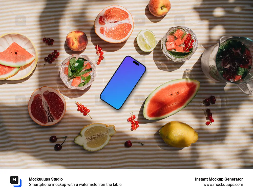 Smartphone mockup with a watermelon on the table