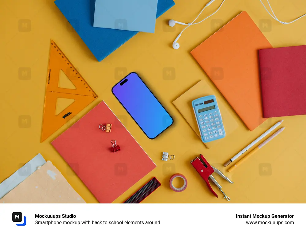 Smartphone mockup with back to school elements around