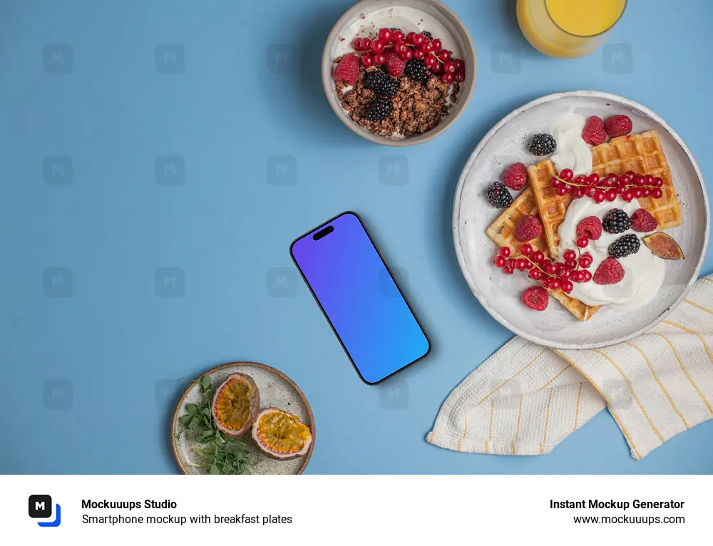 Smartphone mockup with breakfast plates