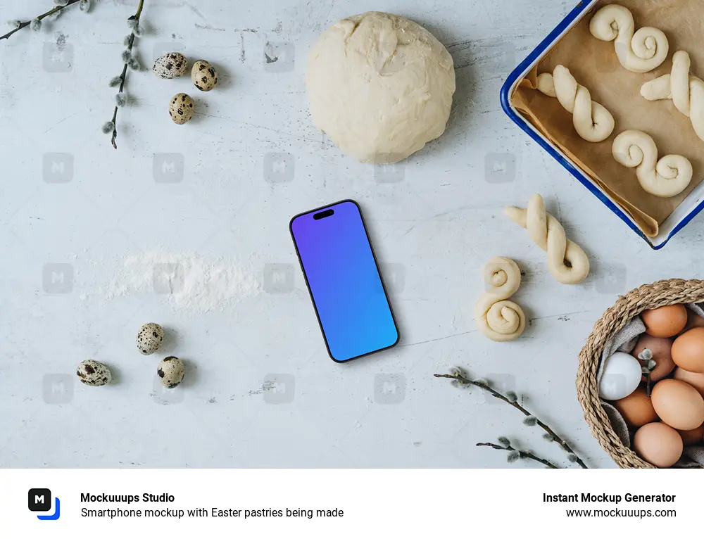 Smartphone mockup with Easter pastries being made