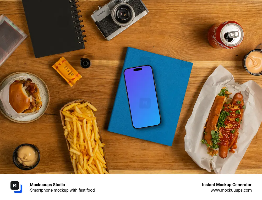 Smartphone mockup with fast food