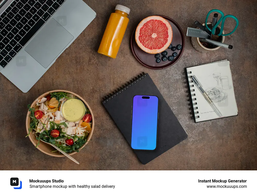 Smartphone mockup with healthy salad delivery