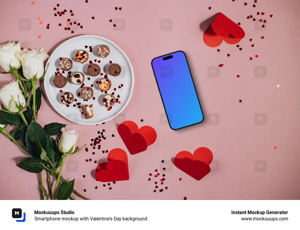 Smartphone mockup with Valentine’s Day background