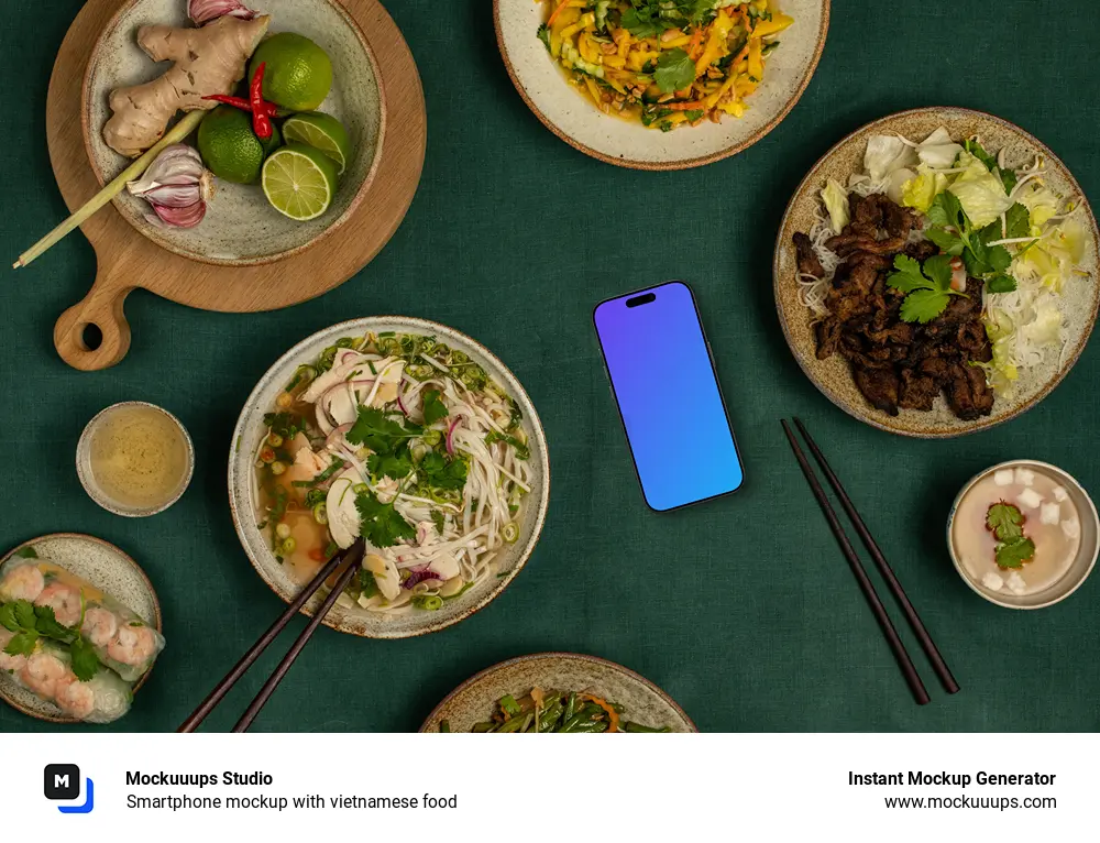 Smartphone mockup with vietnamese food