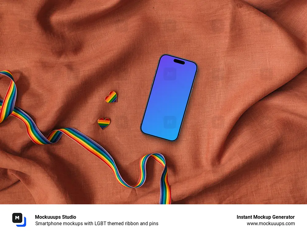 Smartphone mockups with LGBT themed ribbon and pins
