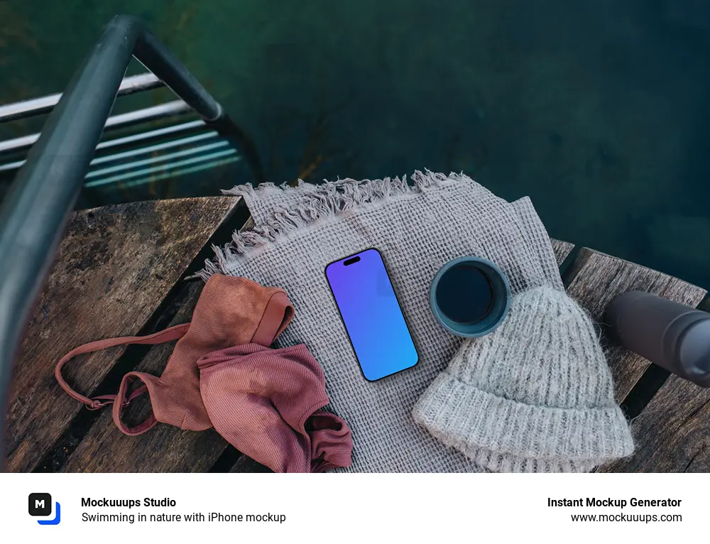 Swimming in nature with iPhone mockup