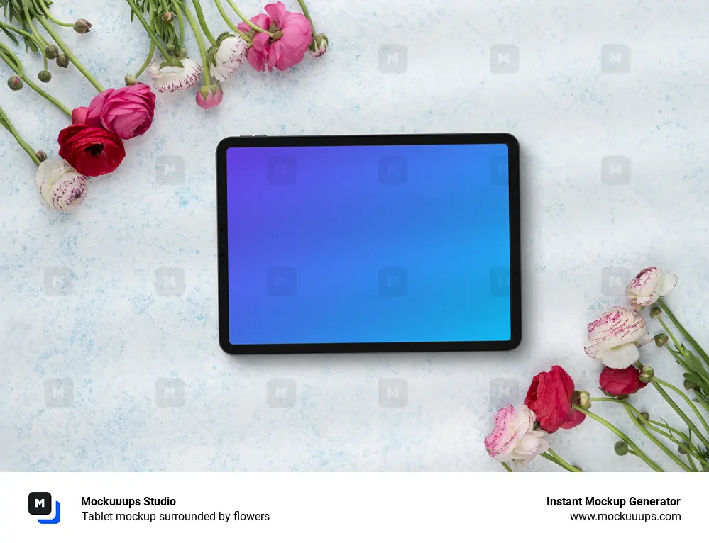 Tablet mockup surrounded by flowers