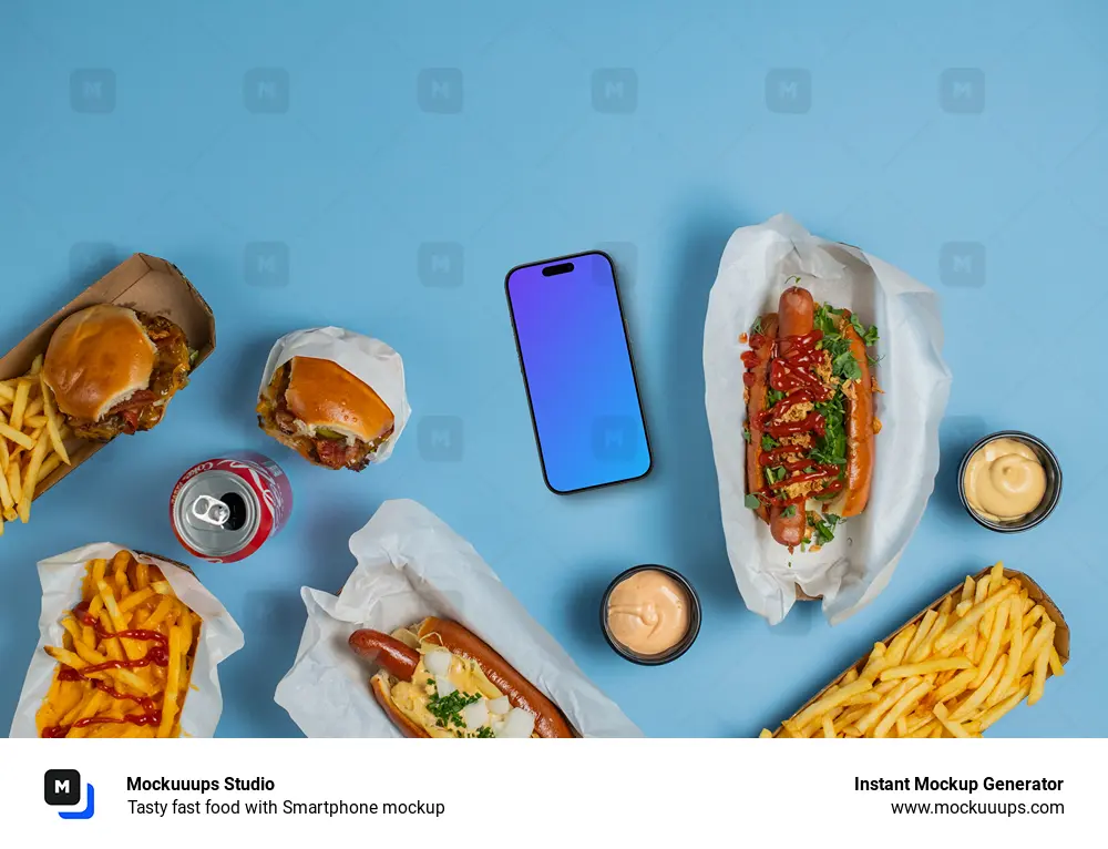 Tasty fast food with Smartphone mockup