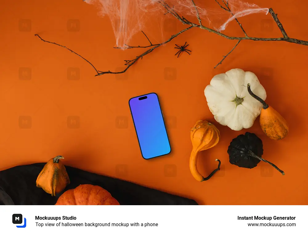 Top view of halloween background mockup with a phone