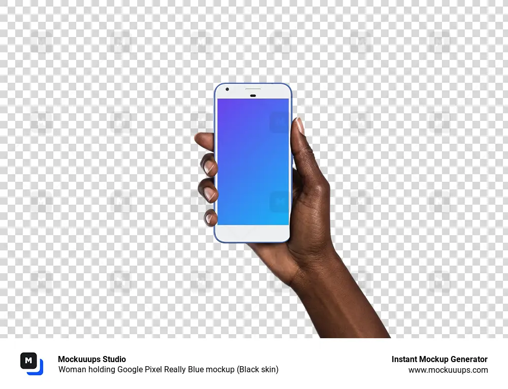 Woman holding Google Pixel Really Blue mockup (Black skin)