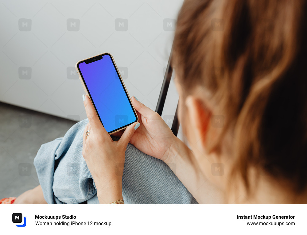 Woman holding iPhone 12 mockup