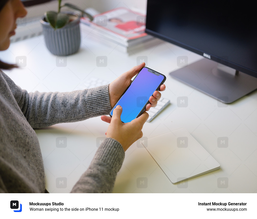 Woman swiping to the side on iPhone 11 mockup