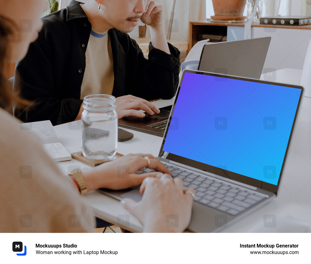 Woman working with Laptop Mockup