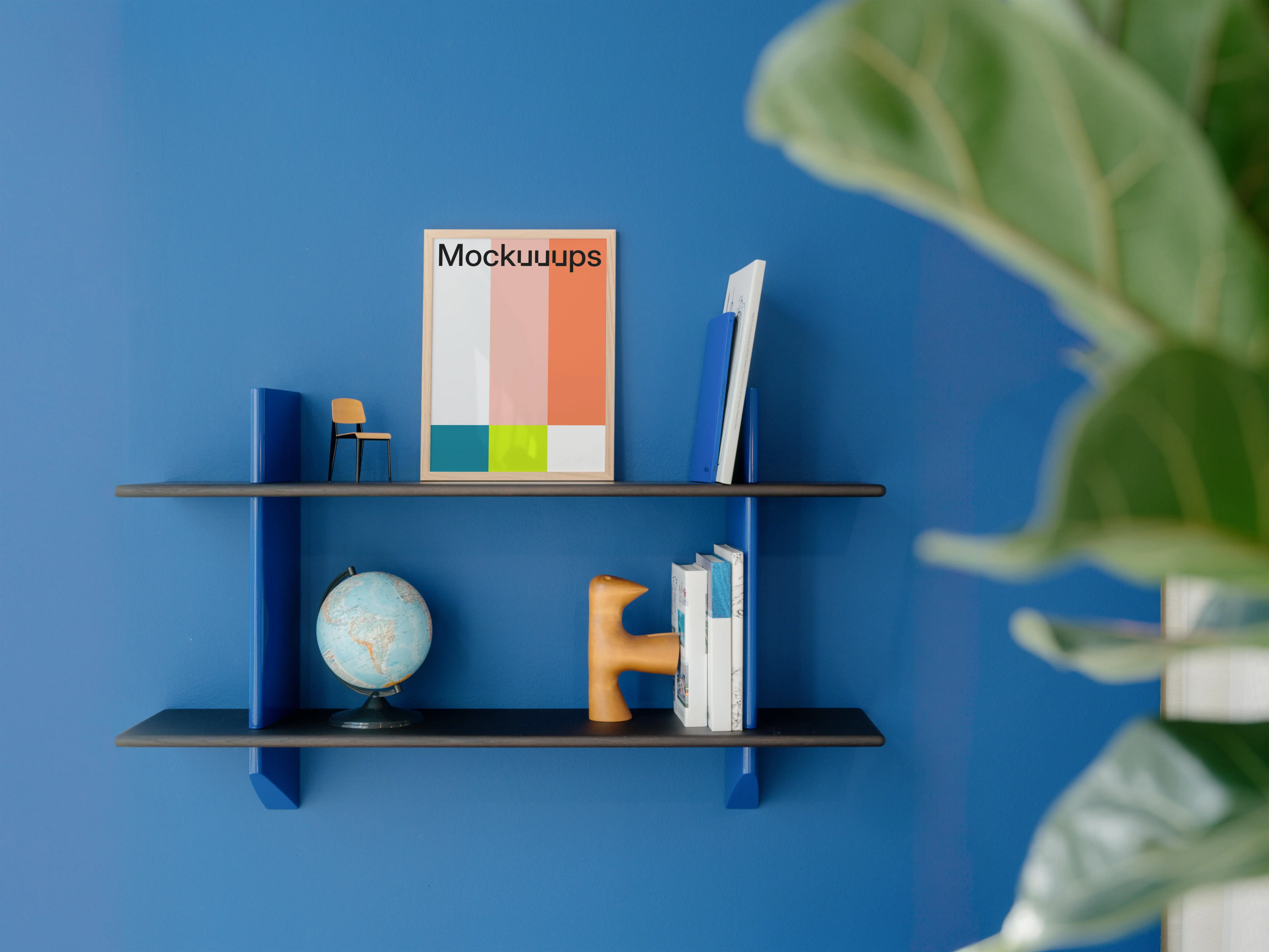 A4 mockup in a modern blue wall decor setup