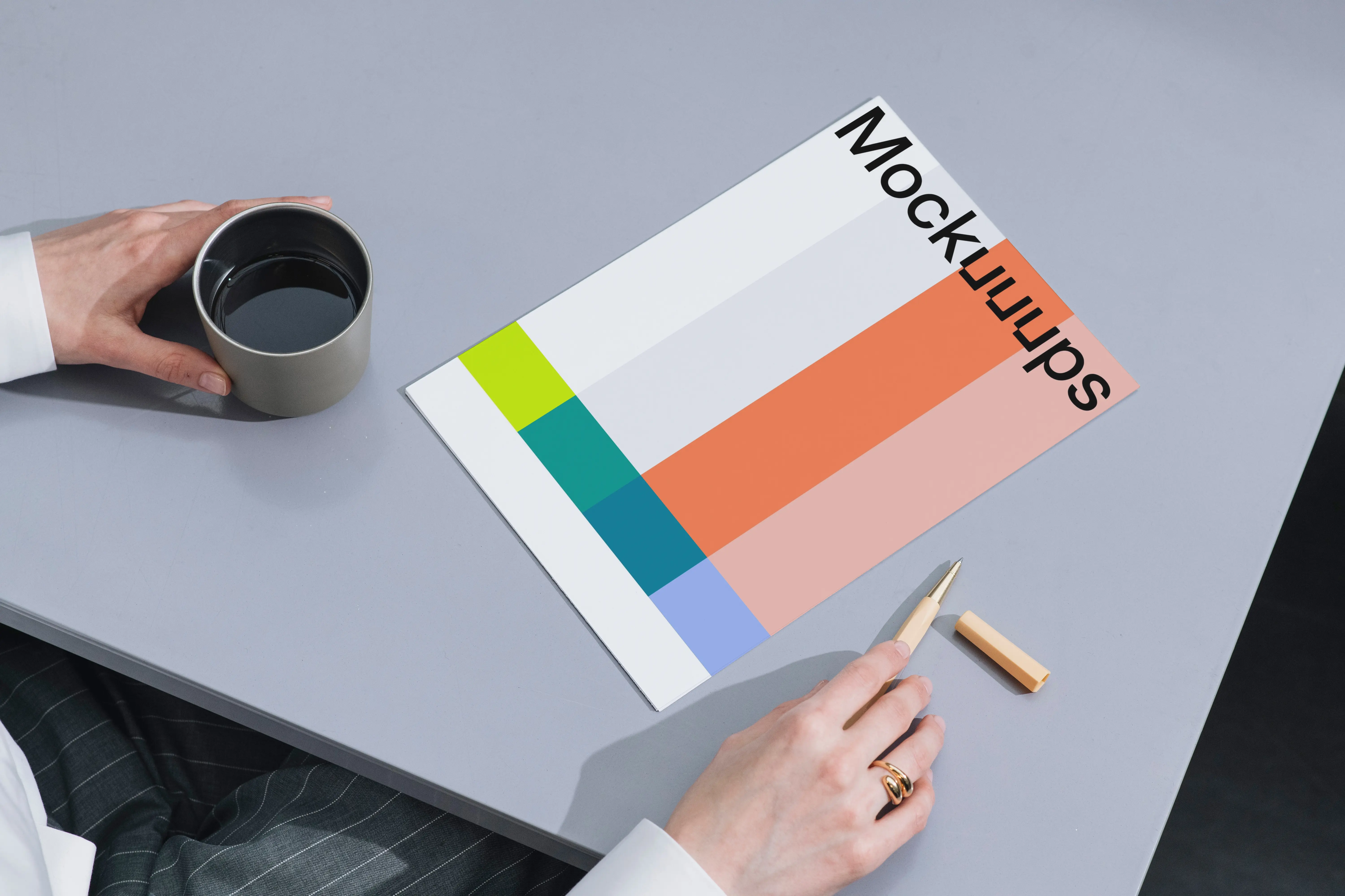 A4 mockup on a minimalist desk with accessories