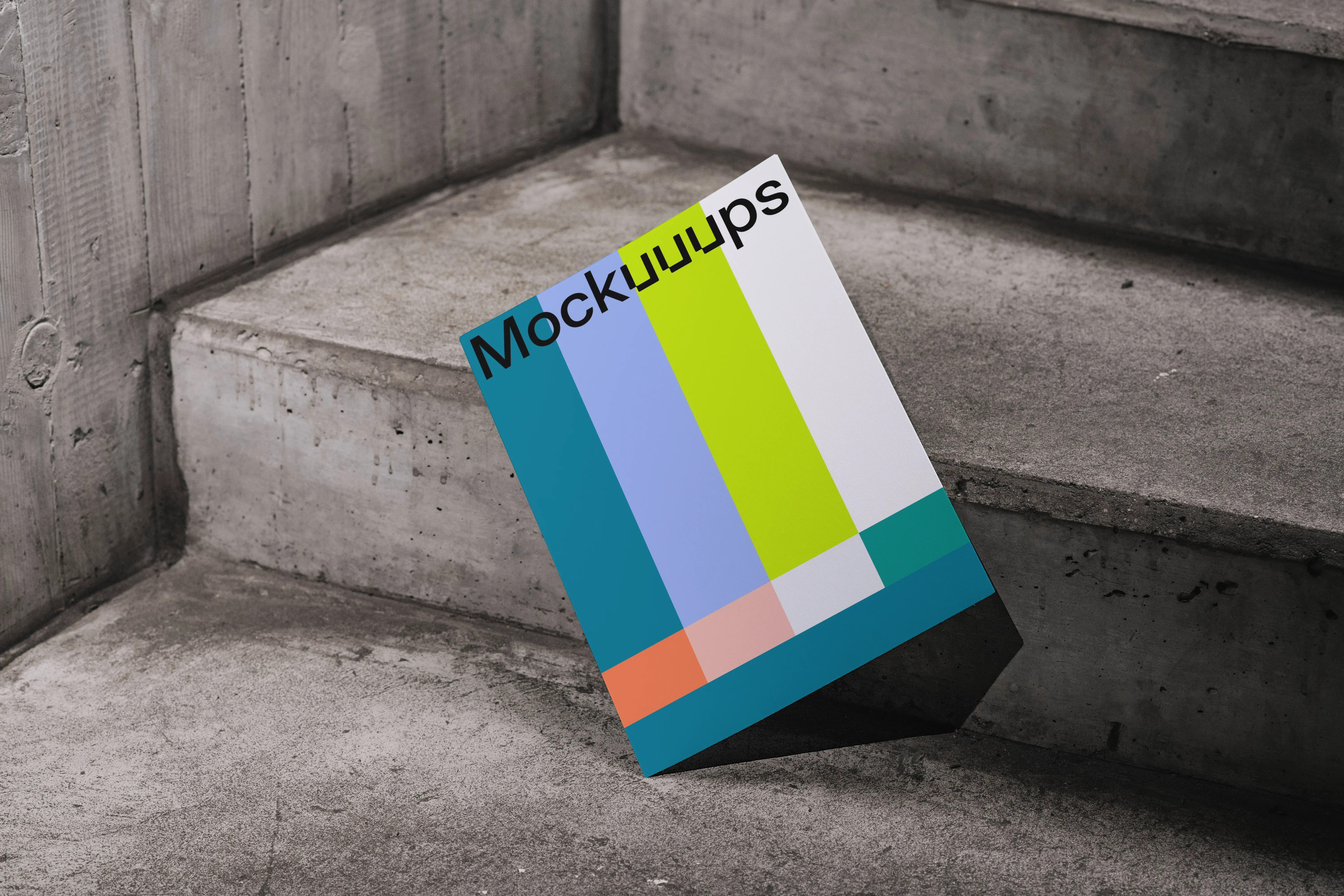 A4 mockup on concrete stairs with natural light