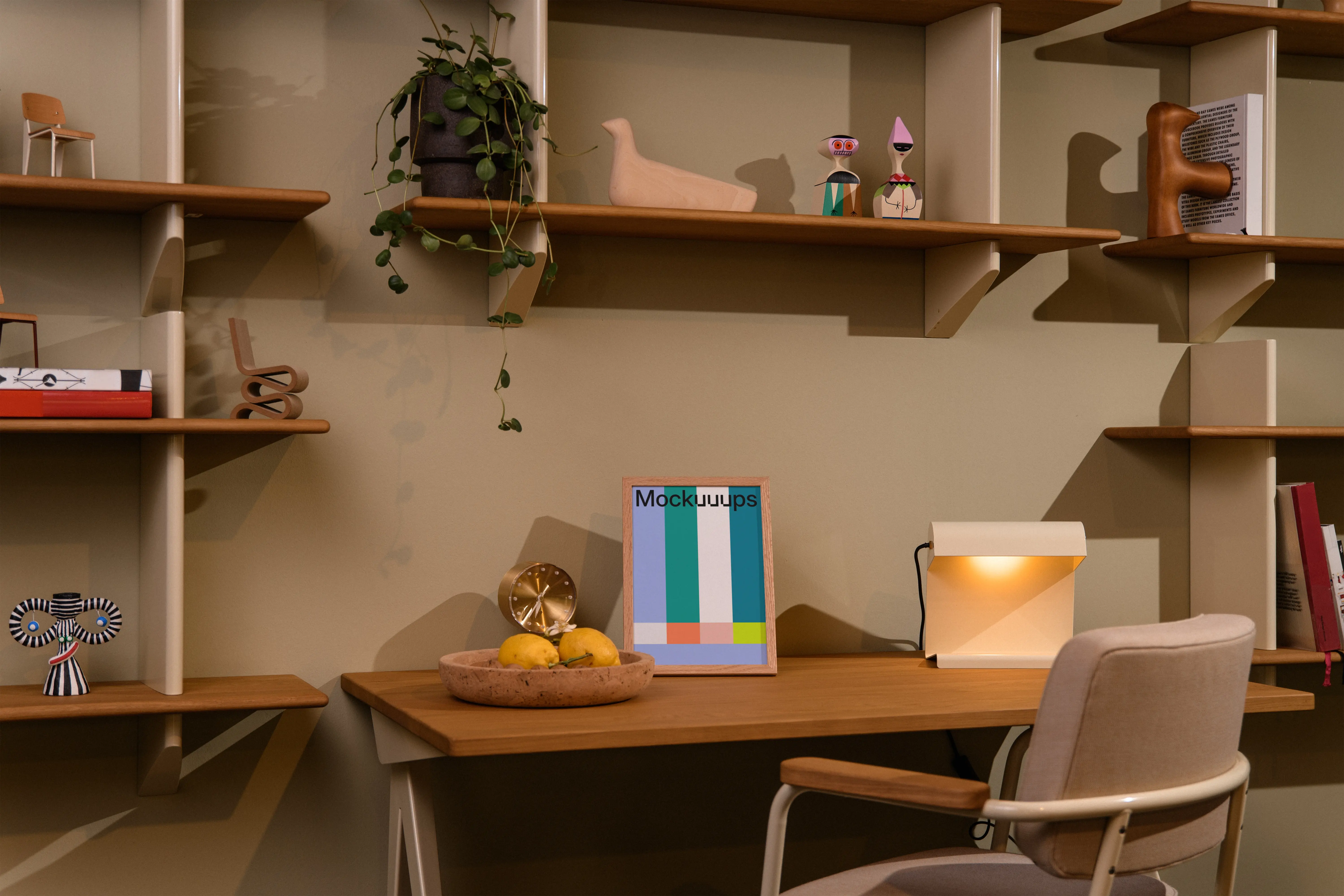 A5 in the wood frame on a modern desk