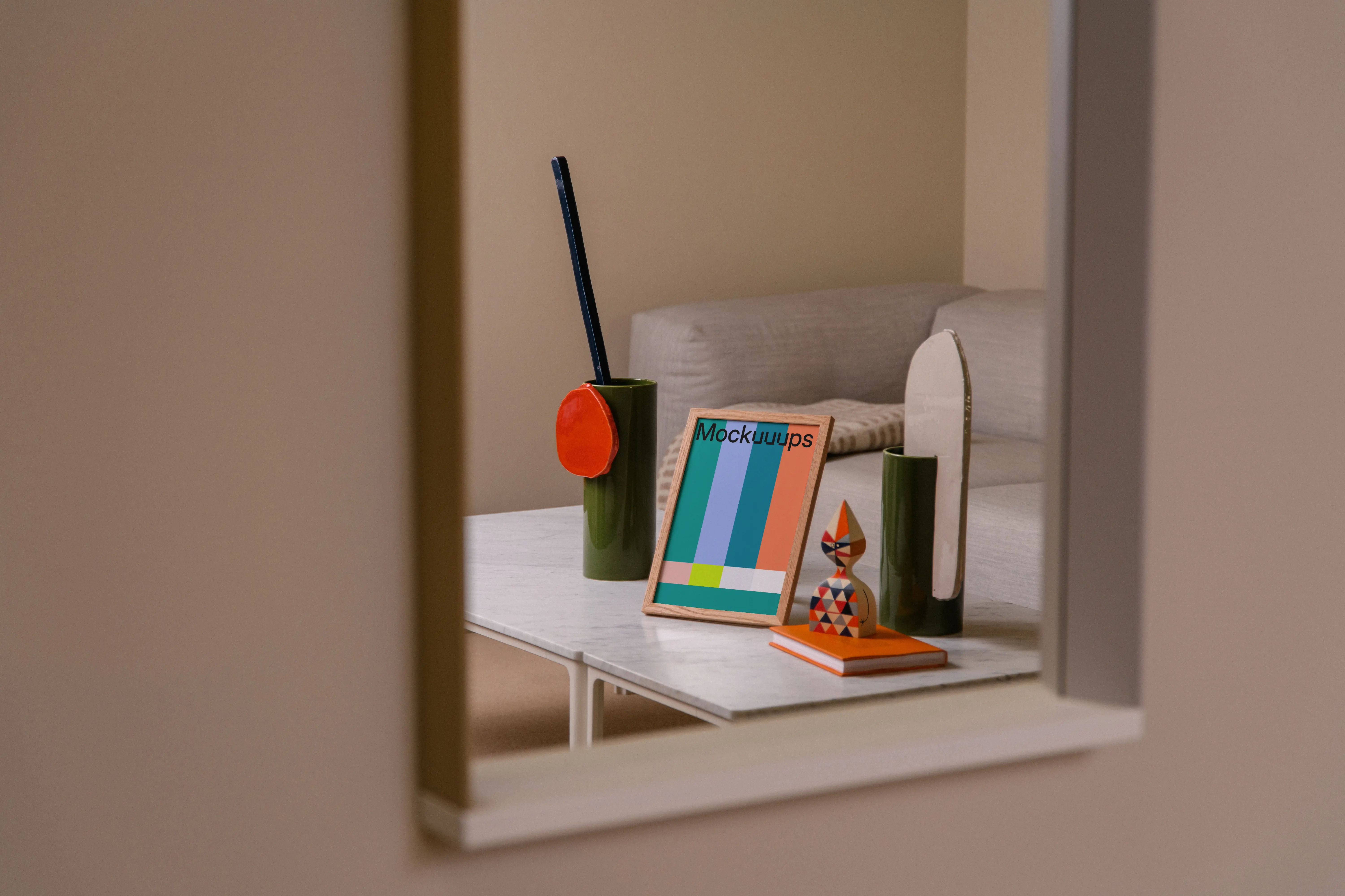 A5 mockup on a modern coffee table with decor