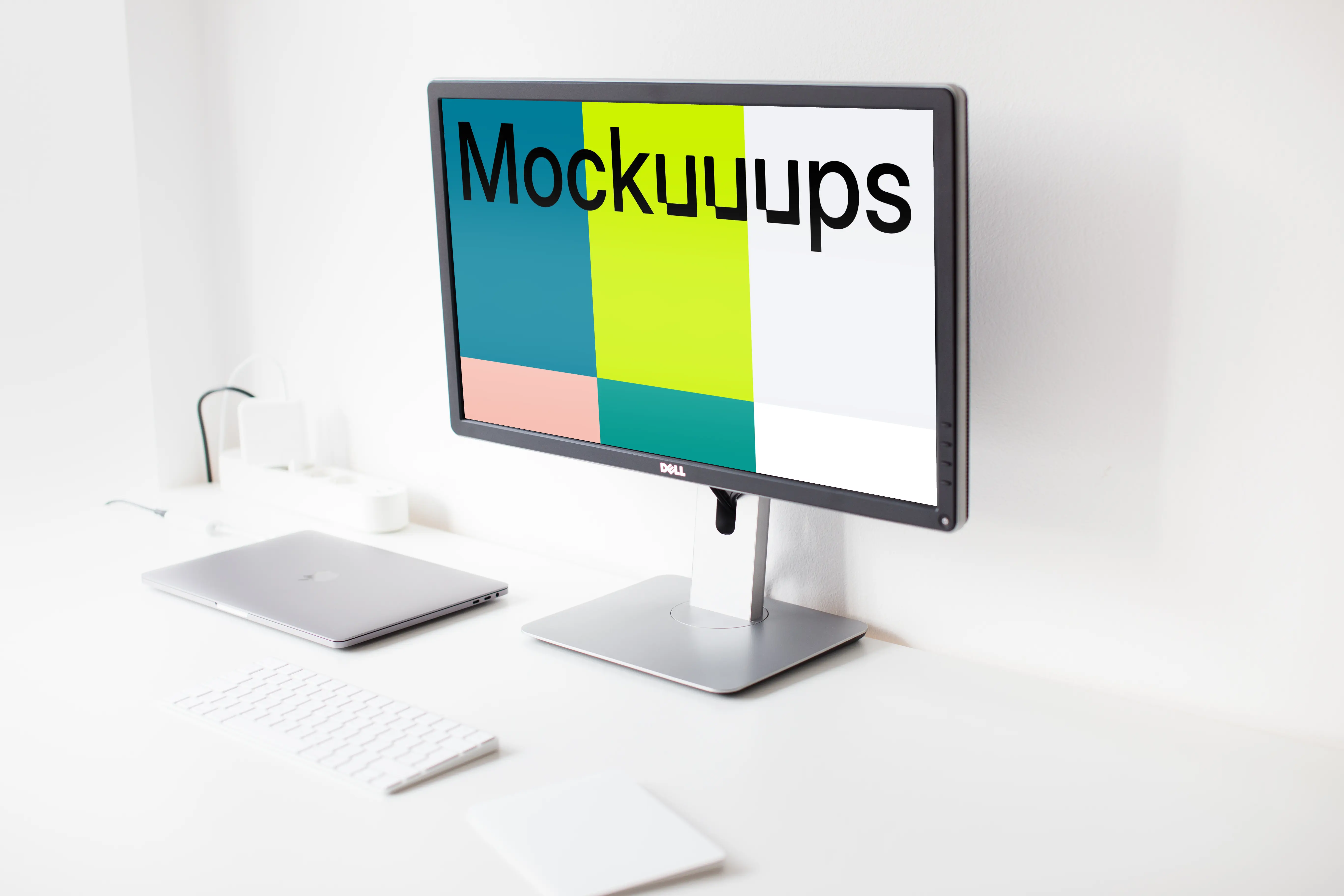 Angle mockup view of bright workstation