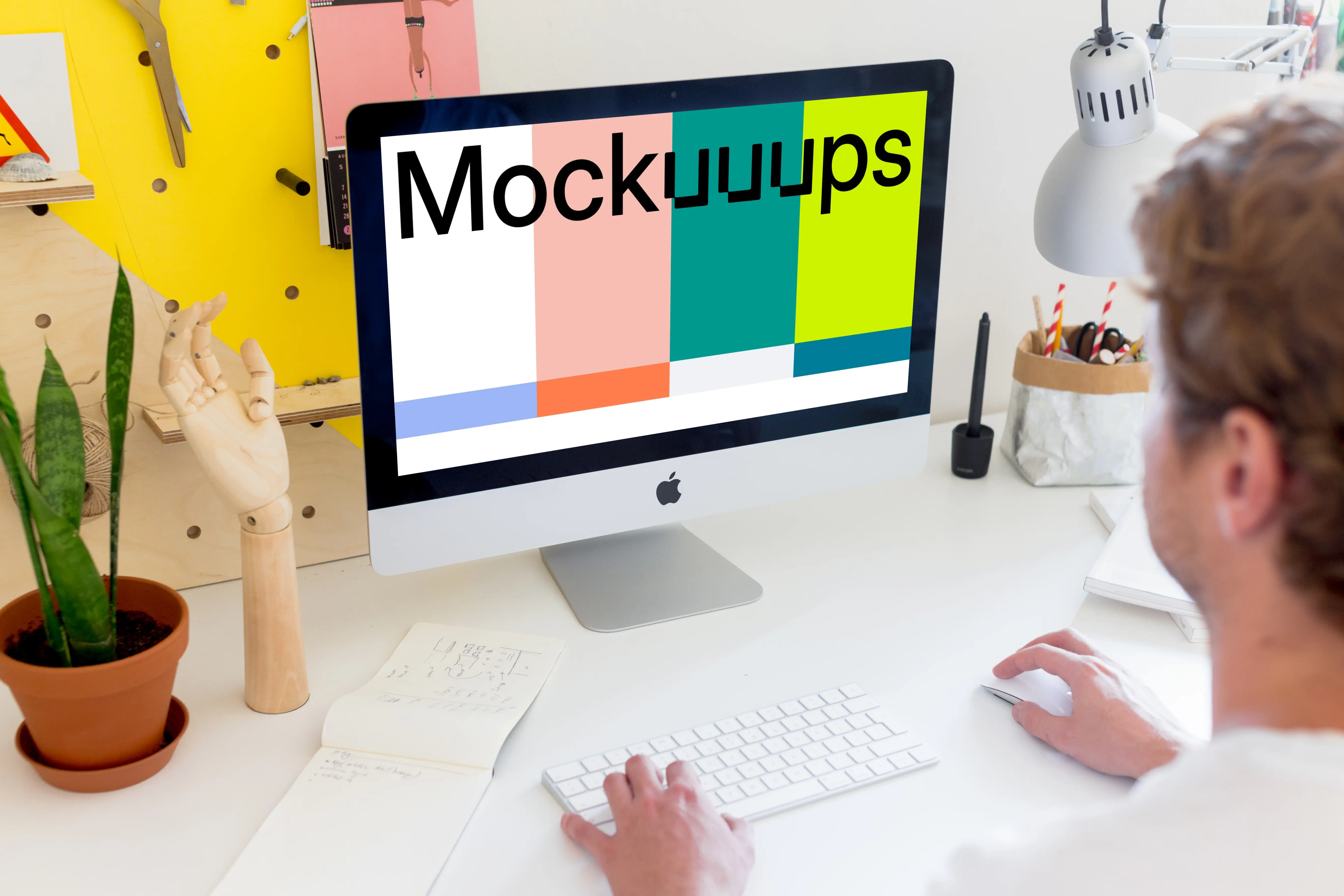 Angle view mockup of office workplace