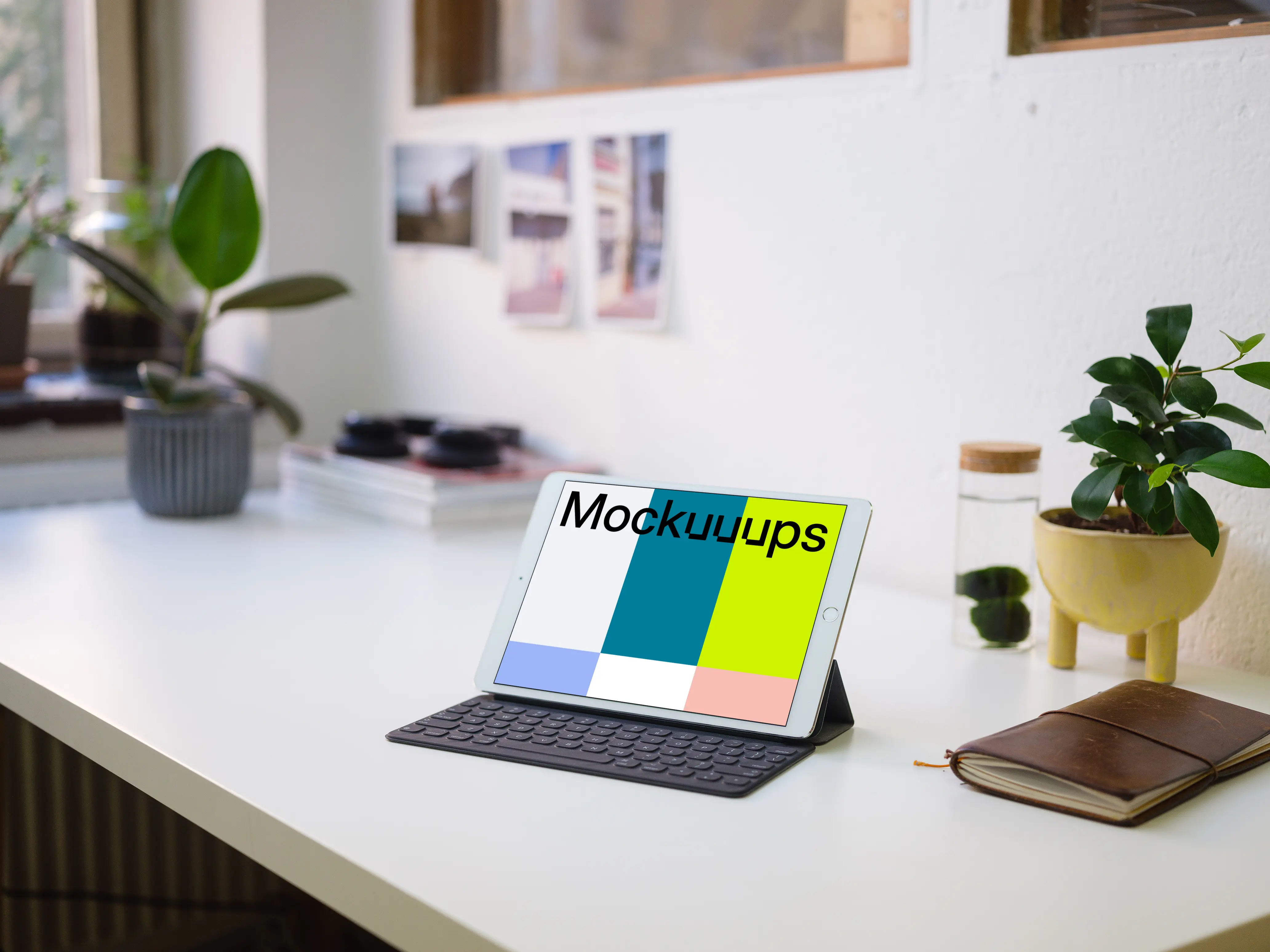 Angle view of iPad Pro mockup on the table