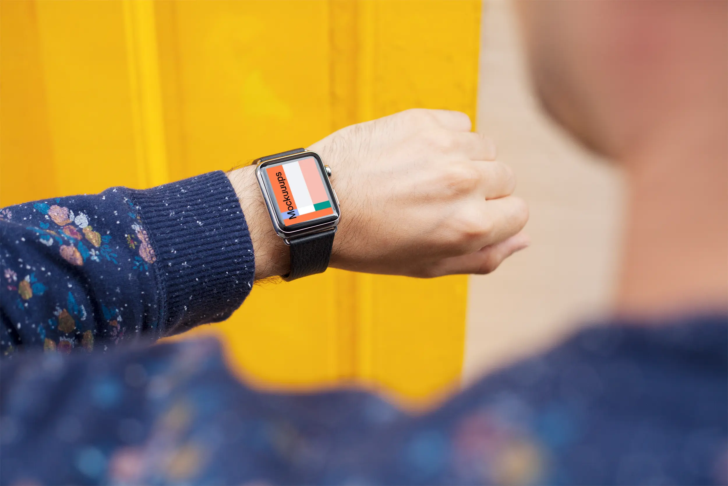 Apple Watch mockup on yellow background