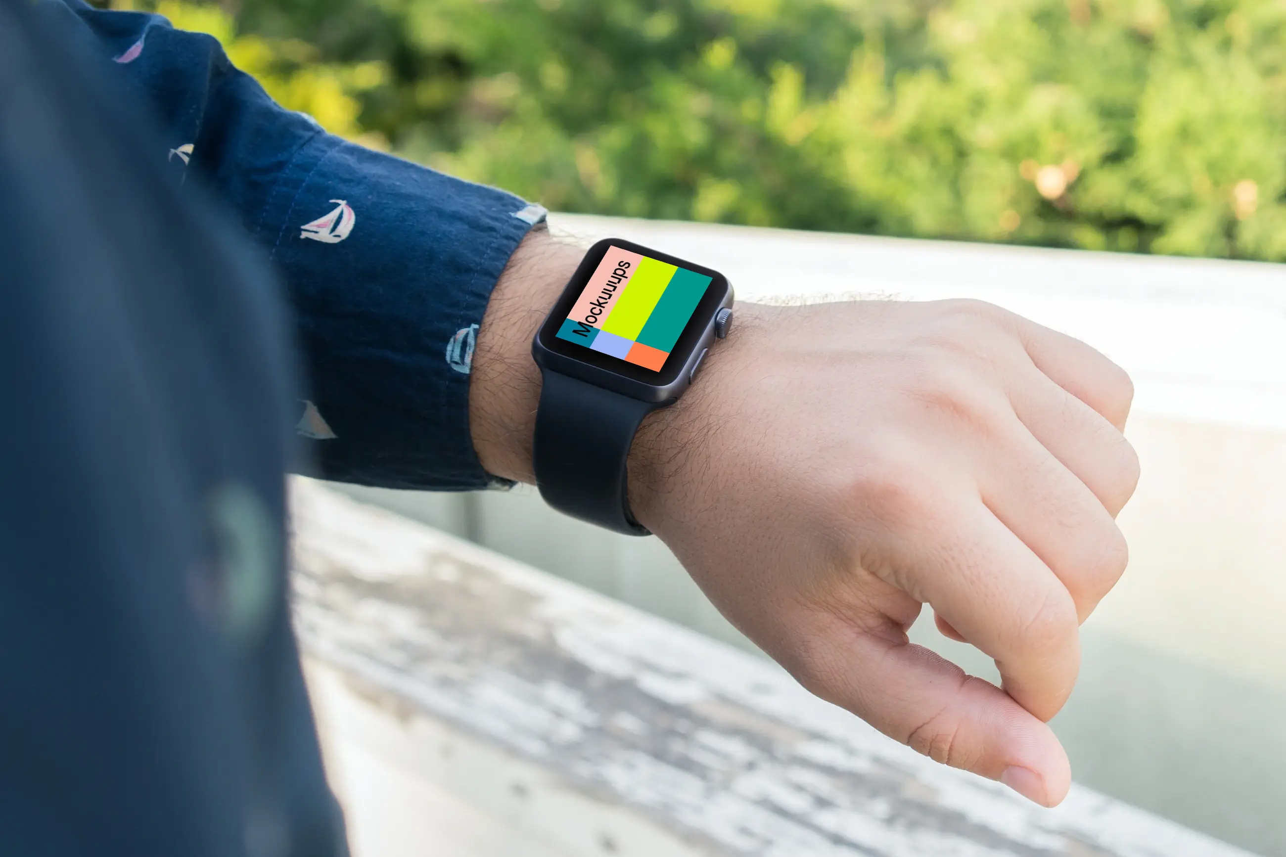 Apple Watch Sport mockup in park