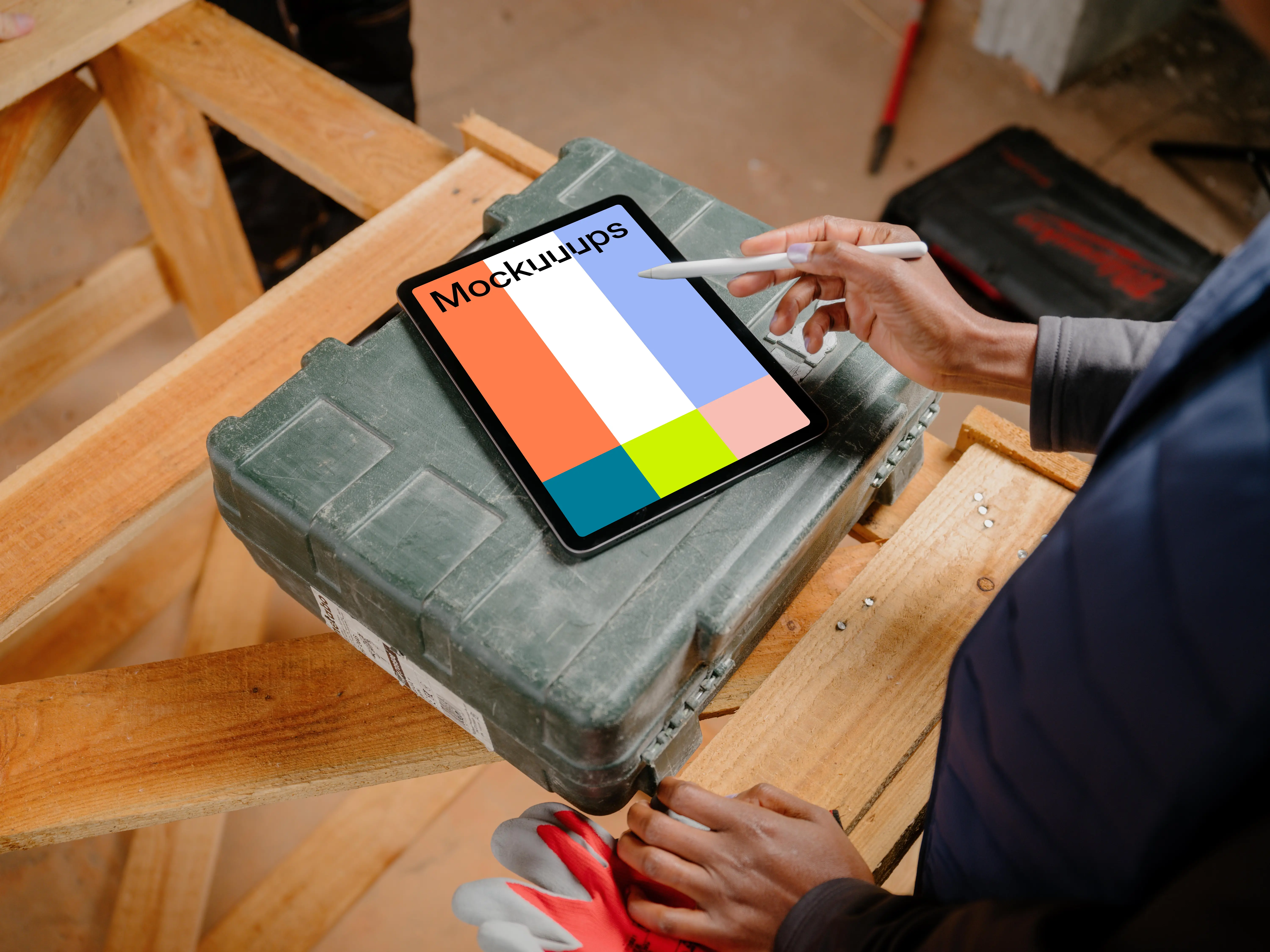 Architect working on an iPad mockup