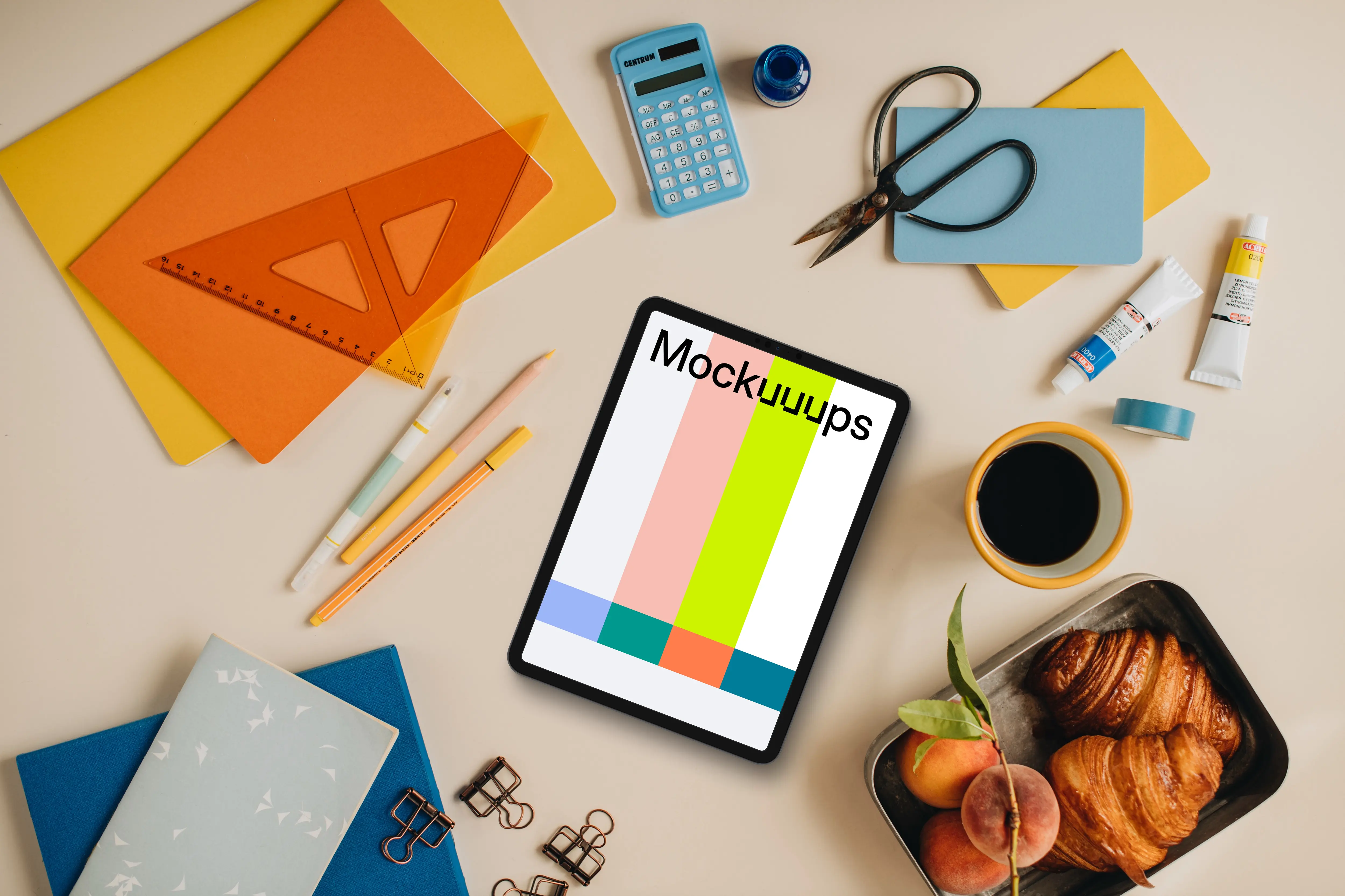 Back to school mockup with tablet and lunch box