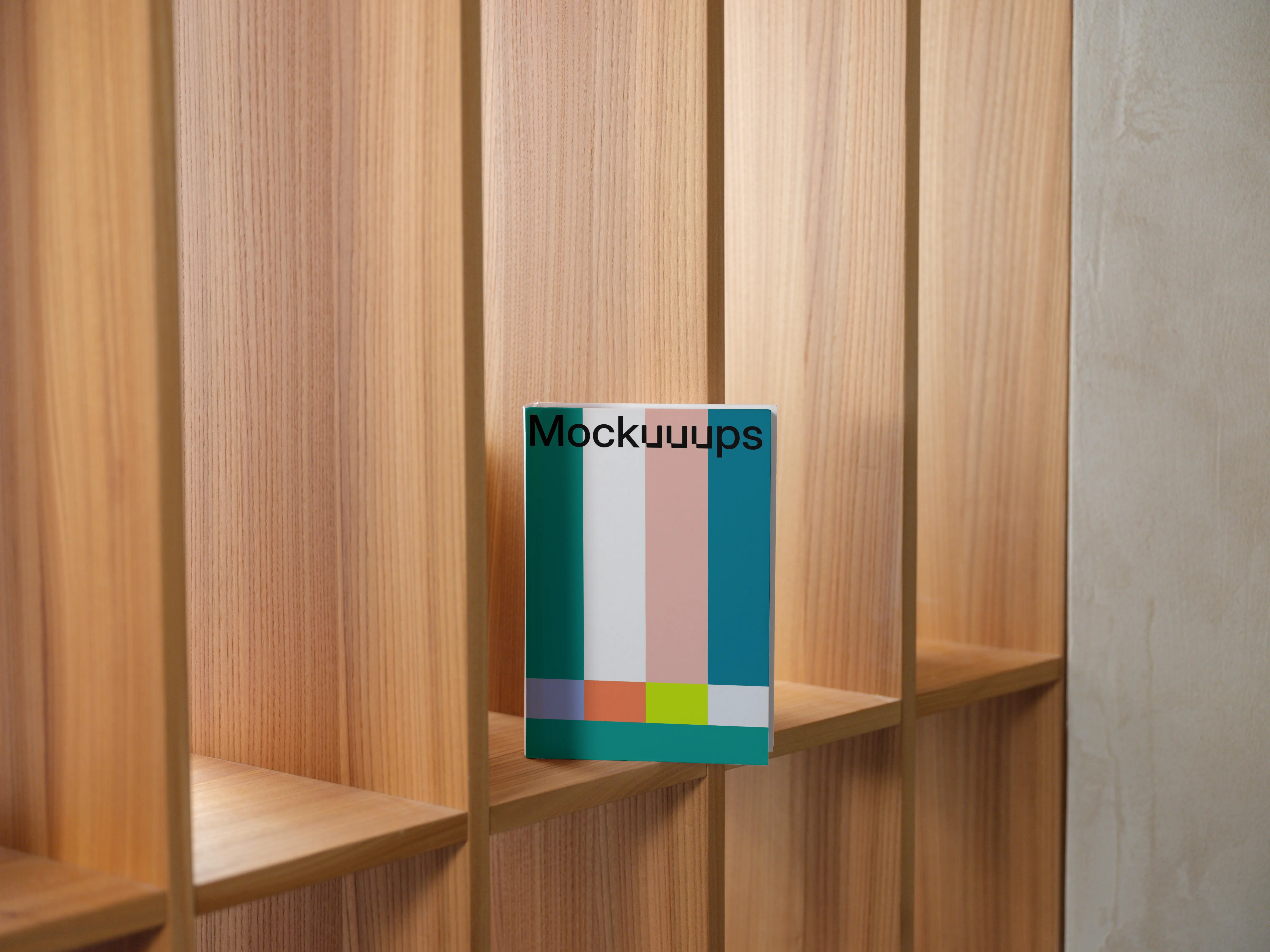 Book mockup on a wooden bookshelf