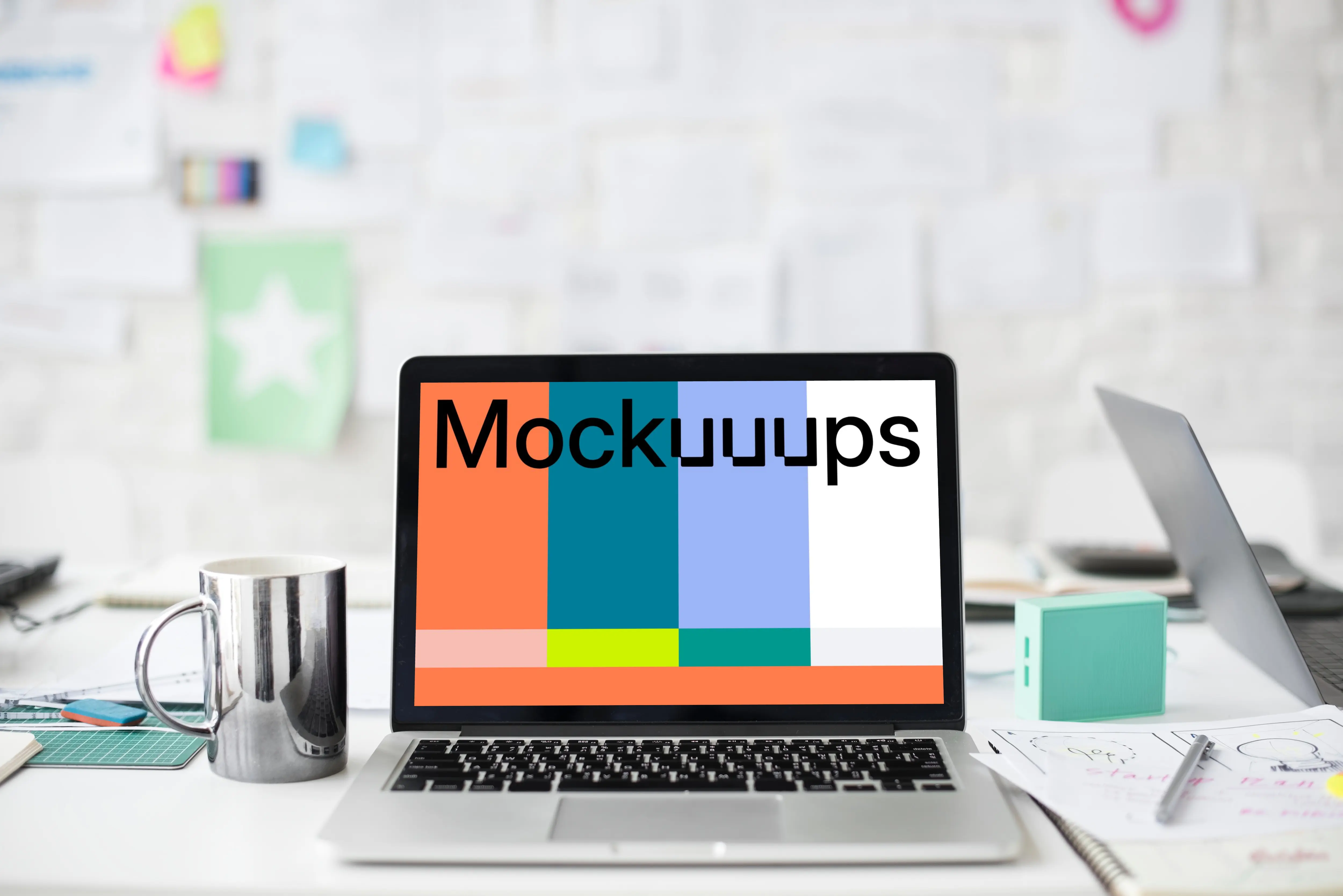 Bright mockup scene with Macbook Pro