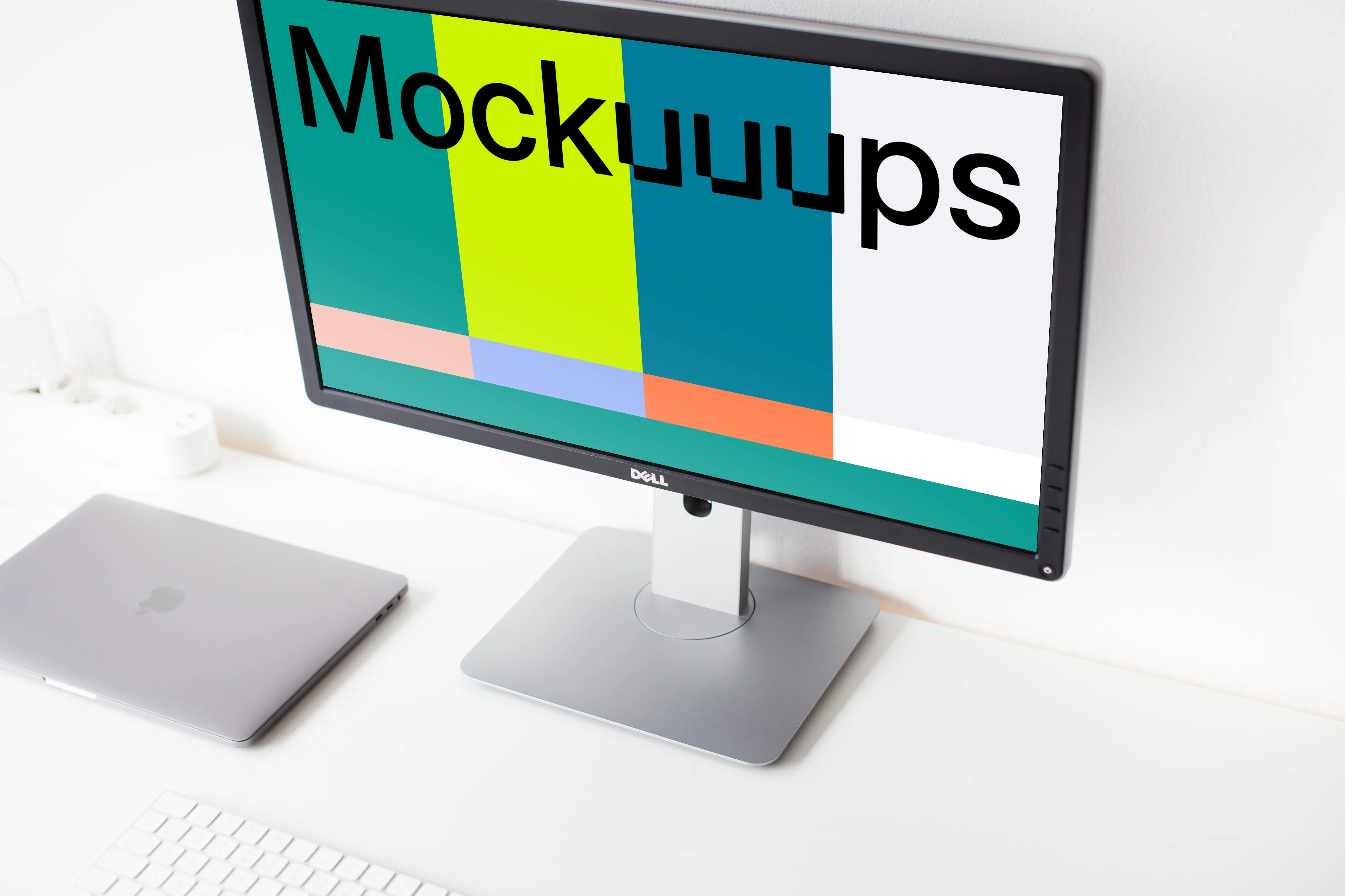 Bright workplace mockup with Dell display