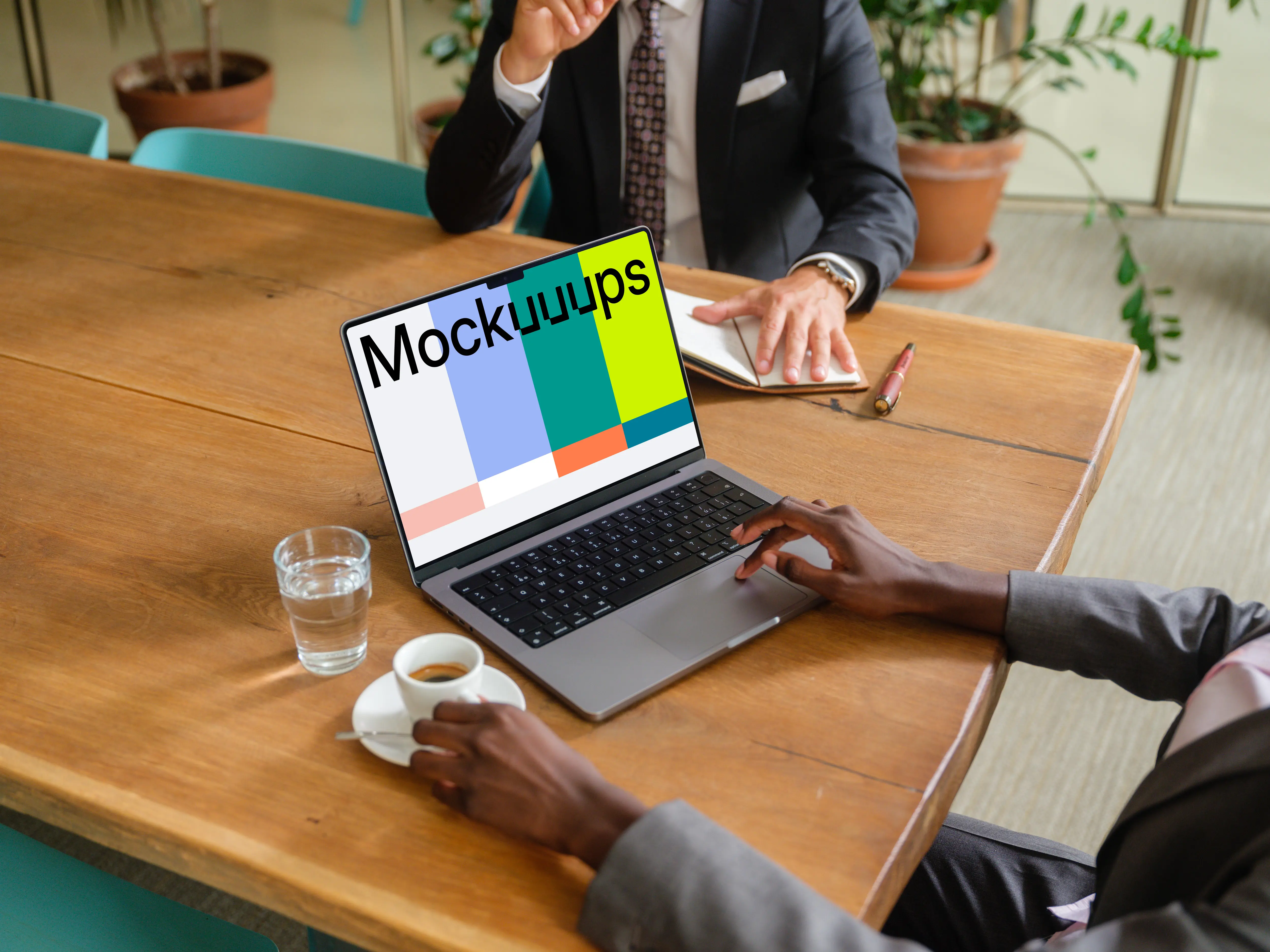 Business meeting and MacBook Pro 14 mockup